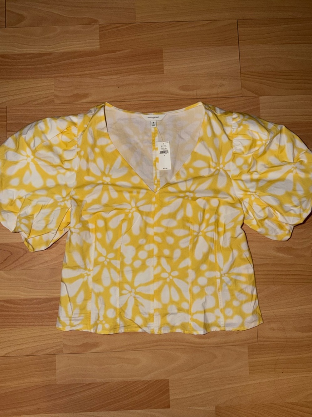 Banana Republic Yellow and White Floral Puff-Sleeve Blouse